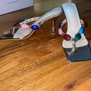 Colorful Gemstone Gold Embellished Heels